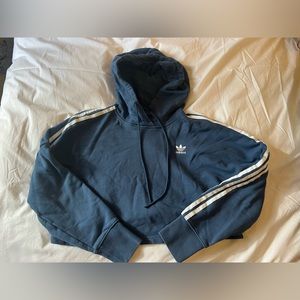 Adidas Cropped Sweatshirt Blue Triple Stripe Size Small